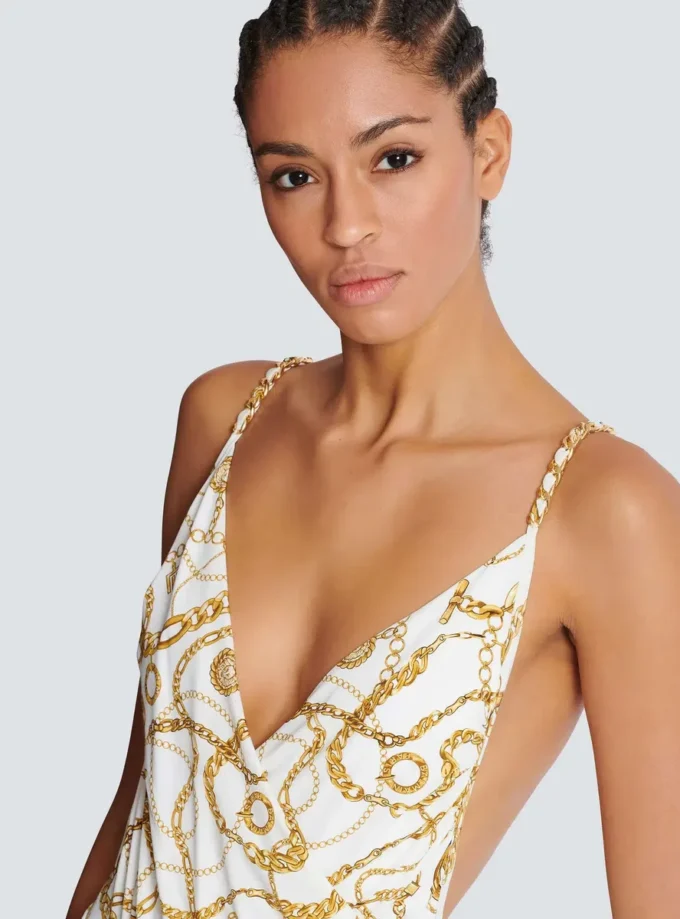 Chaînes pattern printed one-piece swimsuit