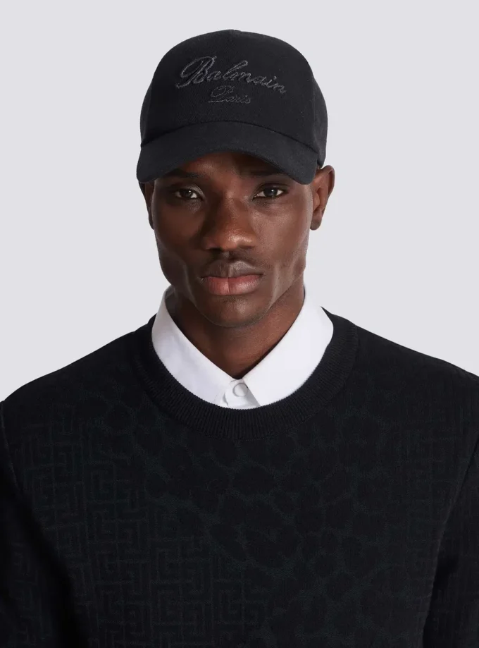 Cotton baseball cap with Balmain Signature embroidery Cotton baseball cap with Balmain Signature embroidery