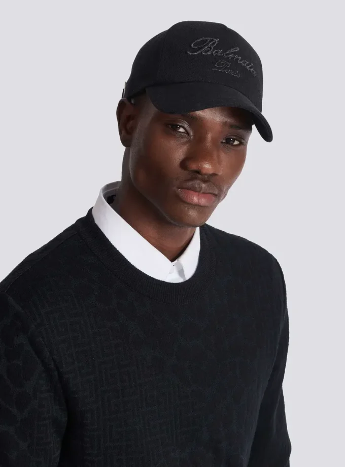 Cotton baseball cap with Balmain Signature embroidery Cotton baseball cap with Balmain Signature embroidery