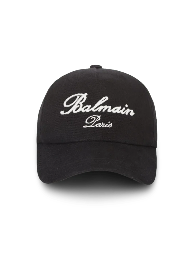 Cotton cap with Balmain Signature embroidery Cotton cap with Balmain Signature embroidery