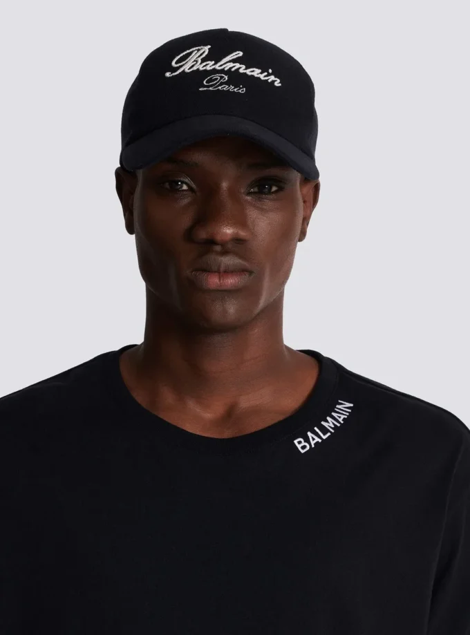 Cotton cap with Balmain Signature embroidery Cotton cap with Balmain Signature embroidery