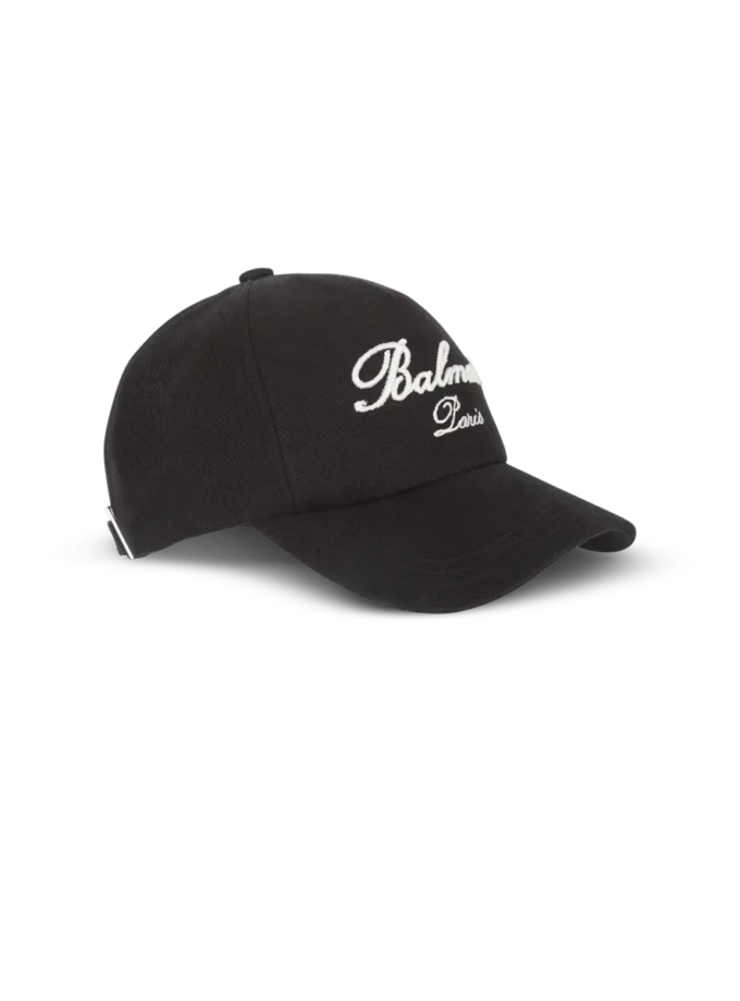 Cotton cap with Balmain Signature embroidery Cotton cap with Balmain Signature embroidery