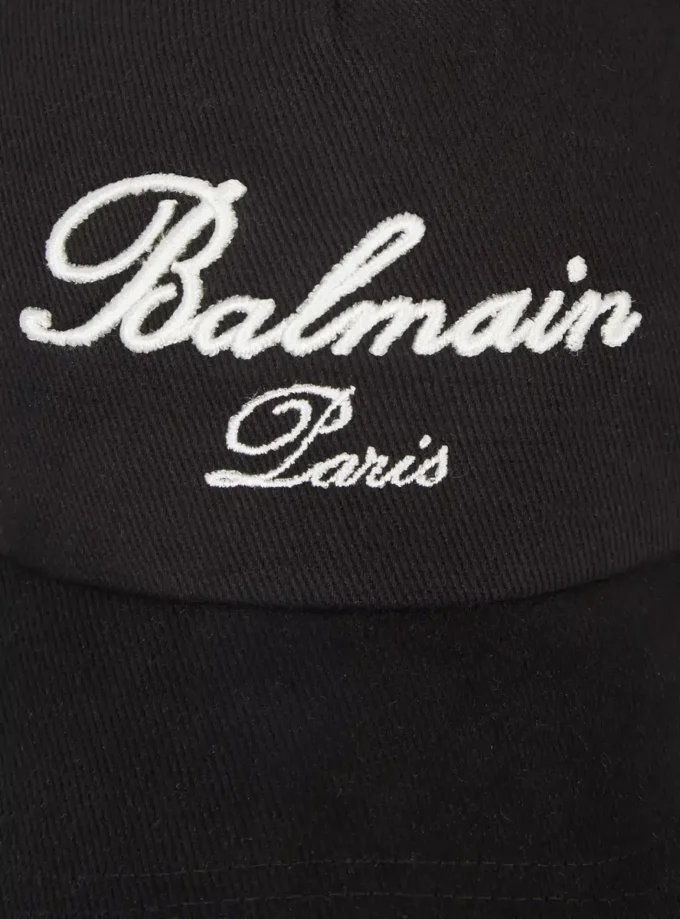 Cotton cap with Balmain Signature embroidery Cotton cap with Balmain Signature embroidery