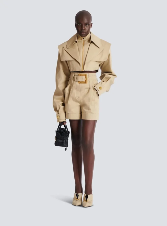 Cotton gabardine shorts with belt Cotton gabardine shorts with belt