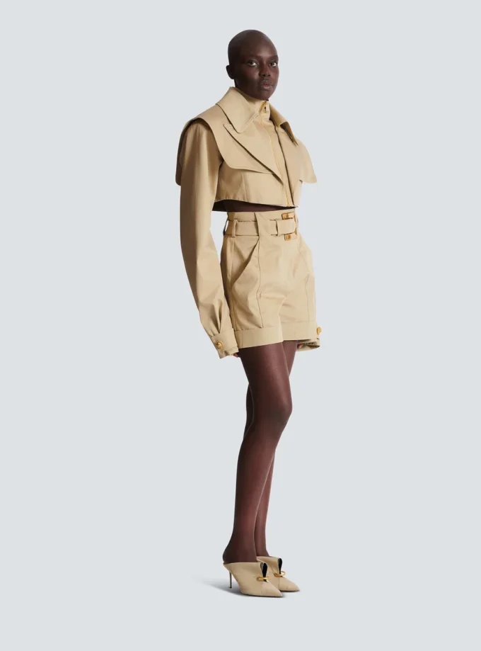 Cotton gabardine shorts with belt Cotton gabardine shorts with belt