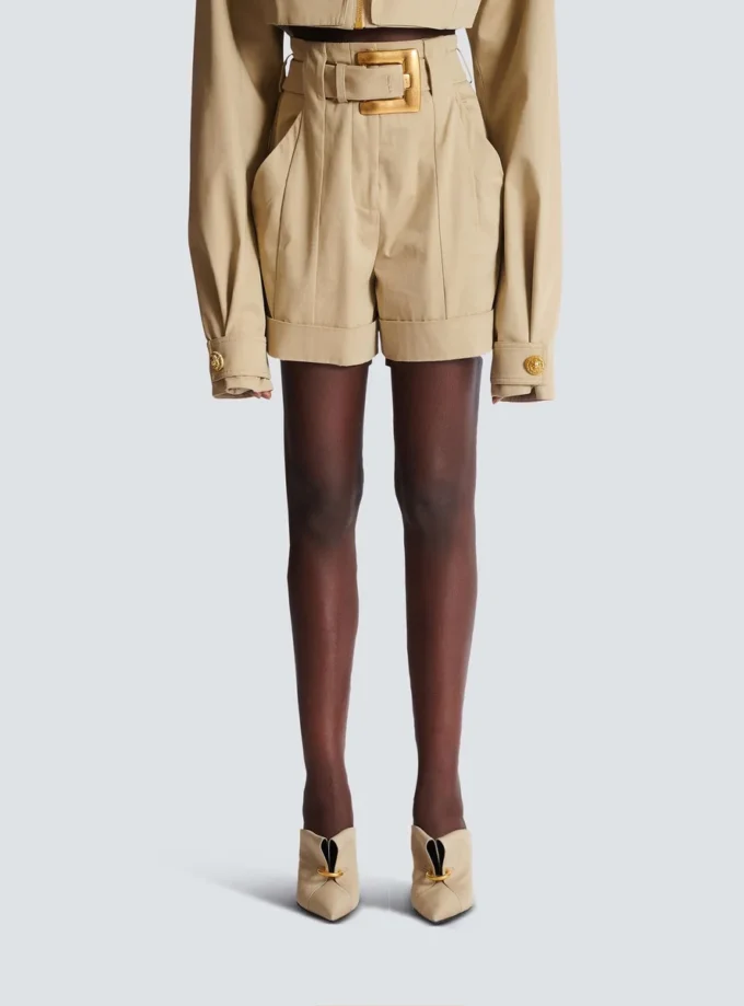 Cotton gabardine shorts with belt Cotton gabardine shorts with belt