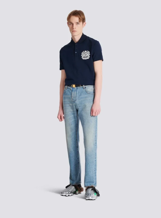 Cotton polo shirt with Écusson print