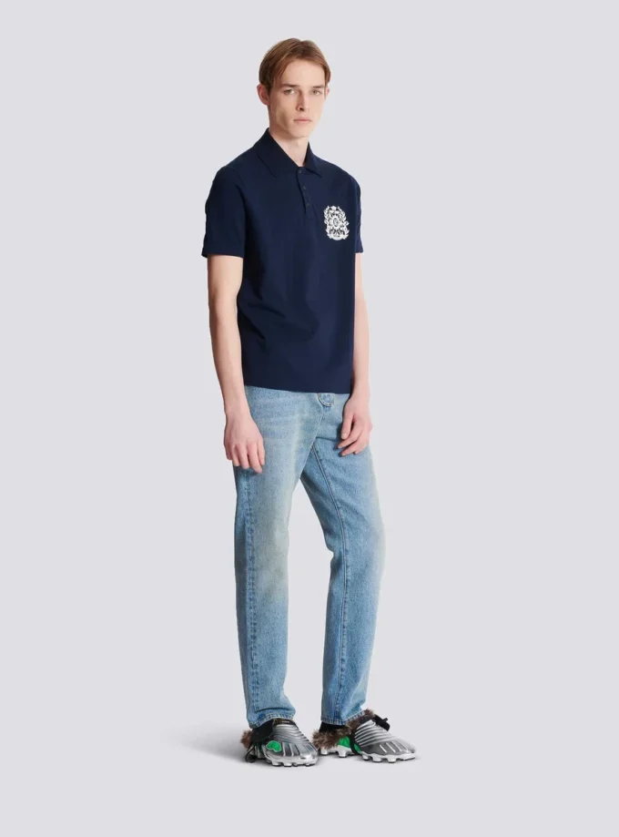 Cotton polo shirt with Écusson print