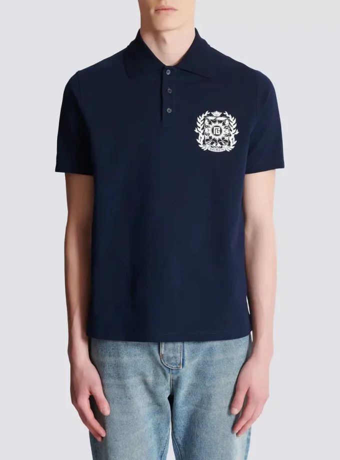 Cotton polo shirt with Écusson print