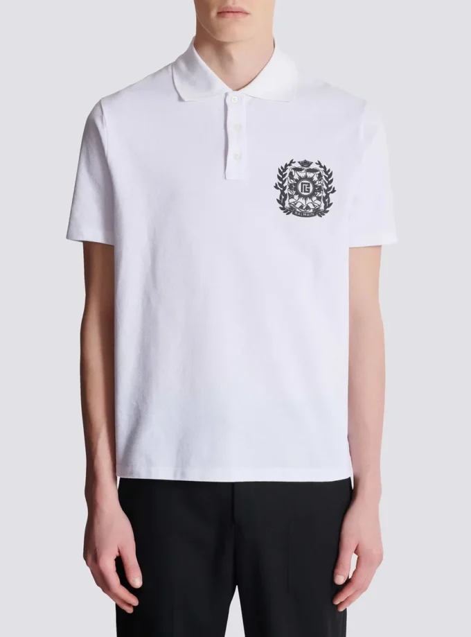 Cotton polo shirt with Écusson print