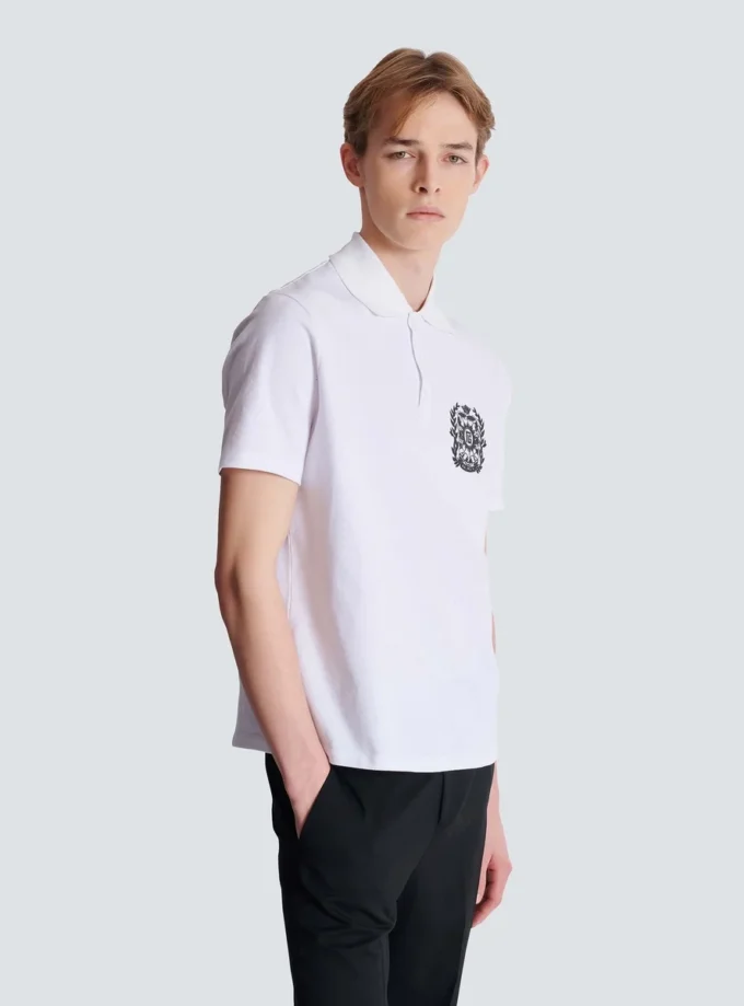 Cotton polo shirt with Écusson print