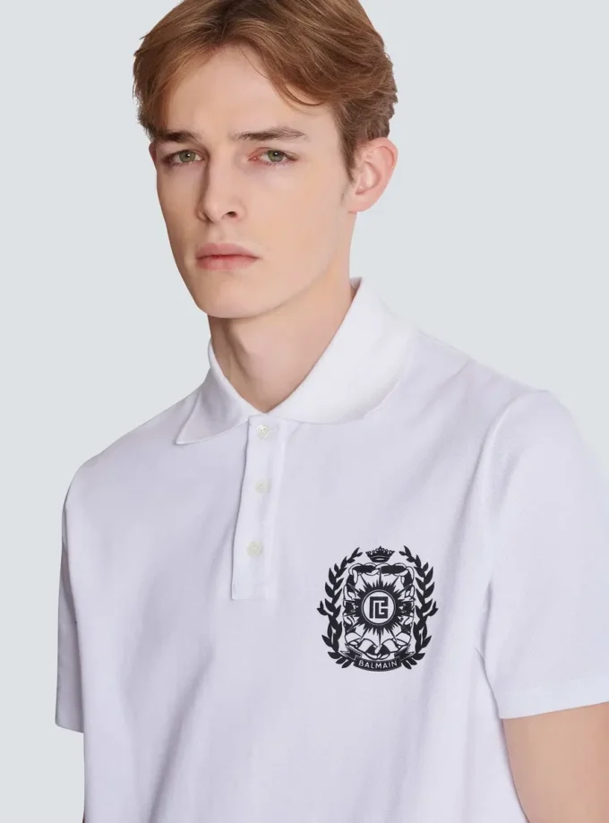 Cotton polo shirt with Écusson print