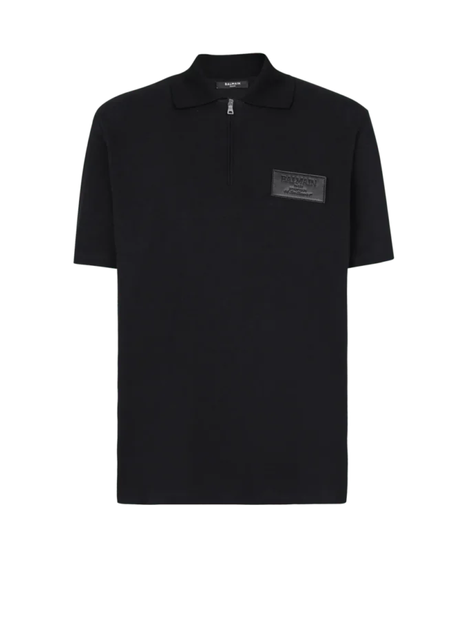Cotton polo shirt with leather Balmain Couture label