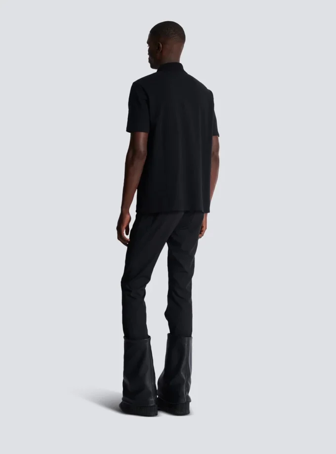 Cotton polo shirt with leather Balmain Couture label