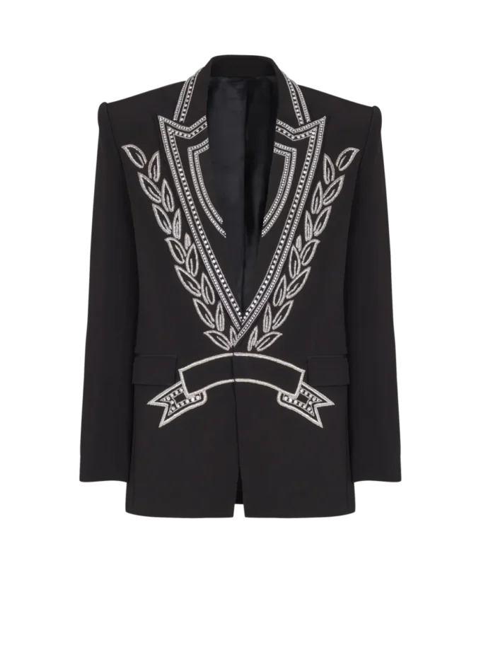 Crepe 1-button jacket with crystals Crepe 1-button jacket with crystals