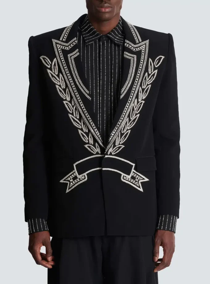 Crepe 1-button jacket with crystals Crepe 1-button jacket with crystals