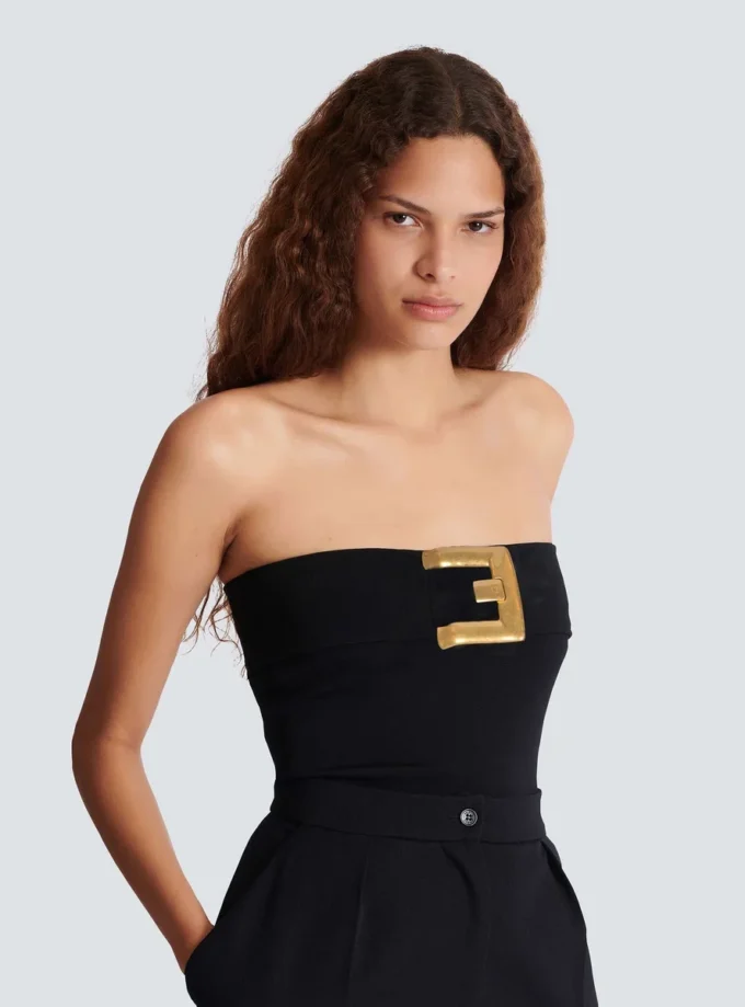 Crepe bustier bodysuit with belt detail Crepe bustier bodysuit with belt detail