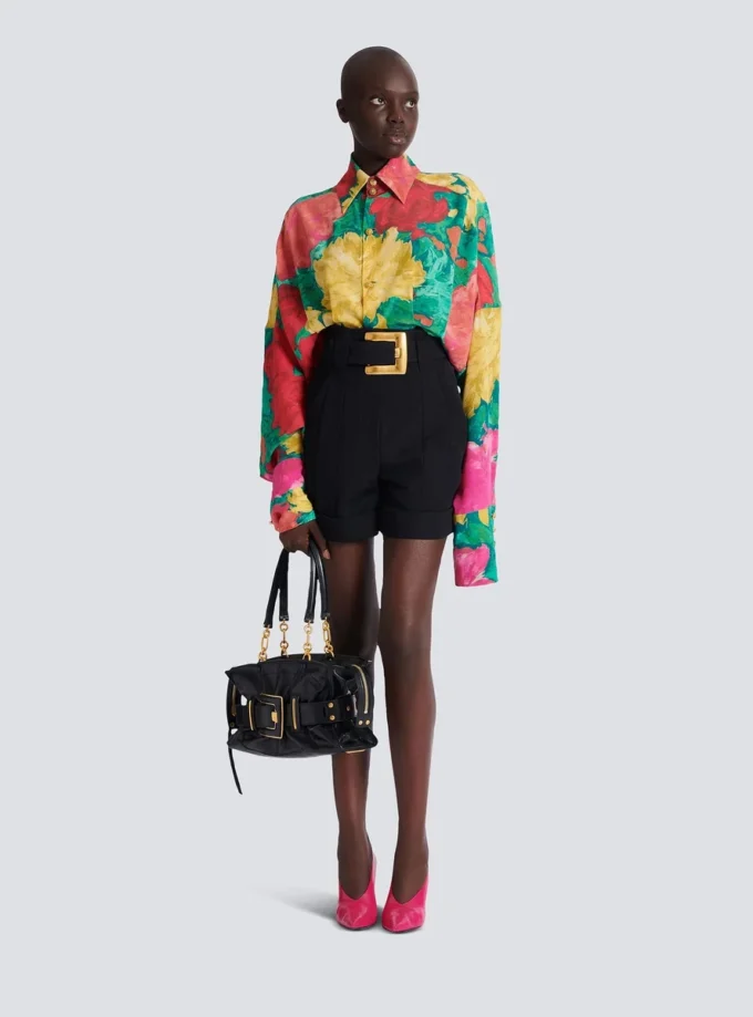 Crepe shirt dress with roses print Crepe shirt dress with roses print