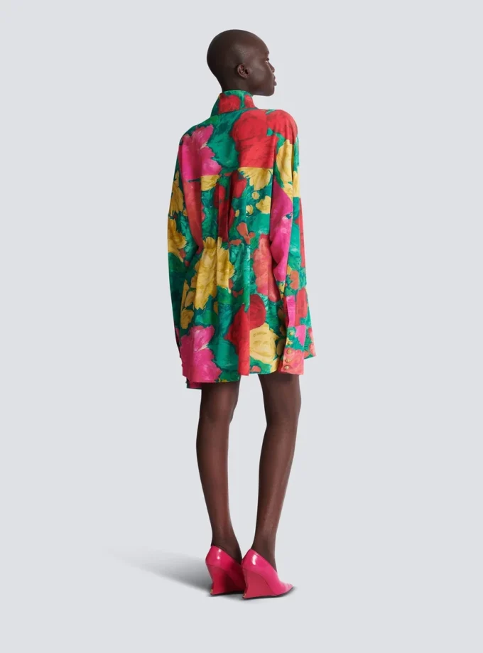 Crepe shirt dress with roses print Crepe shirt dress with roses print