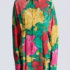 Crepe shirt dress with roses print Crepe shirt dress with roses print