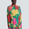 Crepe shirt dress with roses print Crepe shirt dress with roses print