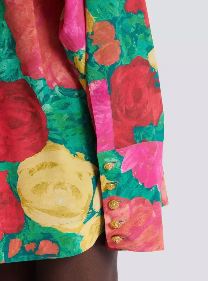 Crepe shirt dress with roses print Crepe shirt dress with roses print