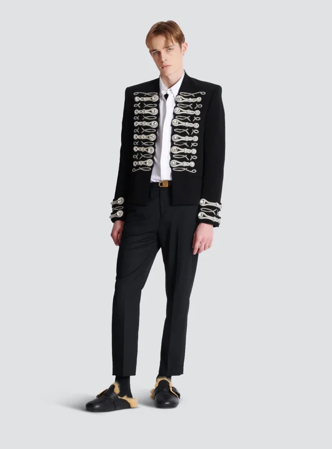 Crepe spencer jacket with embroidered frogging Crepe spencer jacket with embroidered frogging