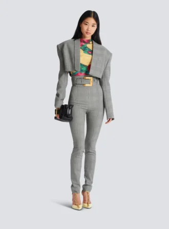 Cropped jacket in Prince of Wales jacquard