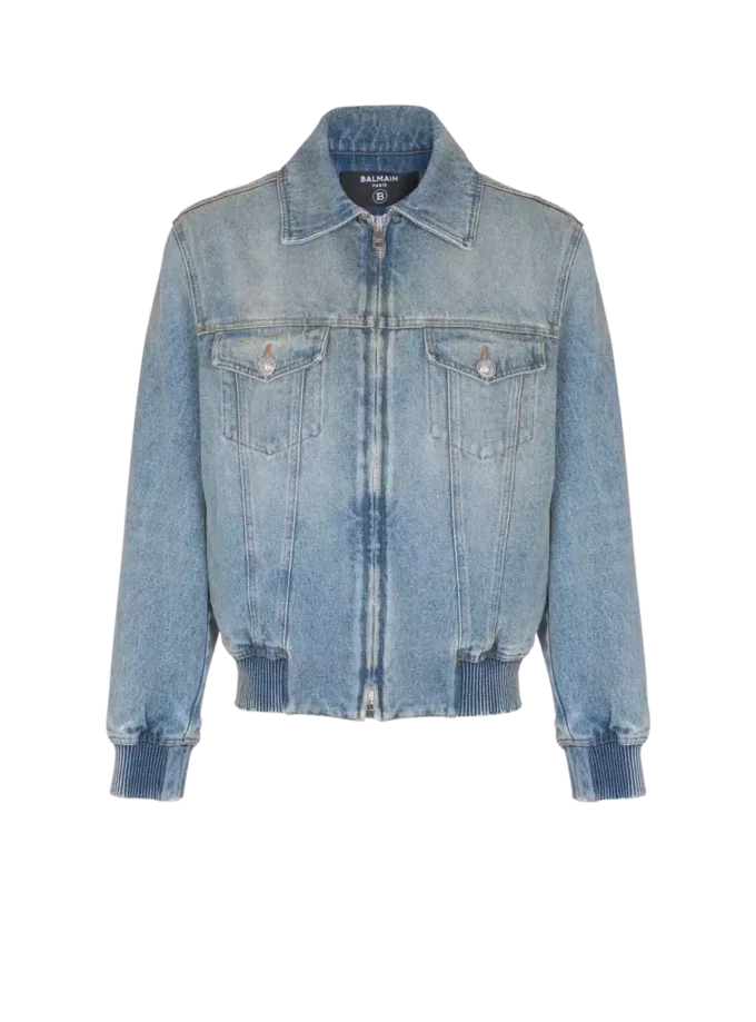 Cropped lined denim jacket