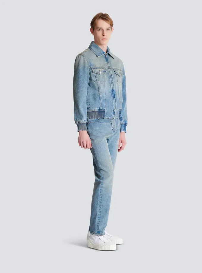 Cropped lined denim jacket