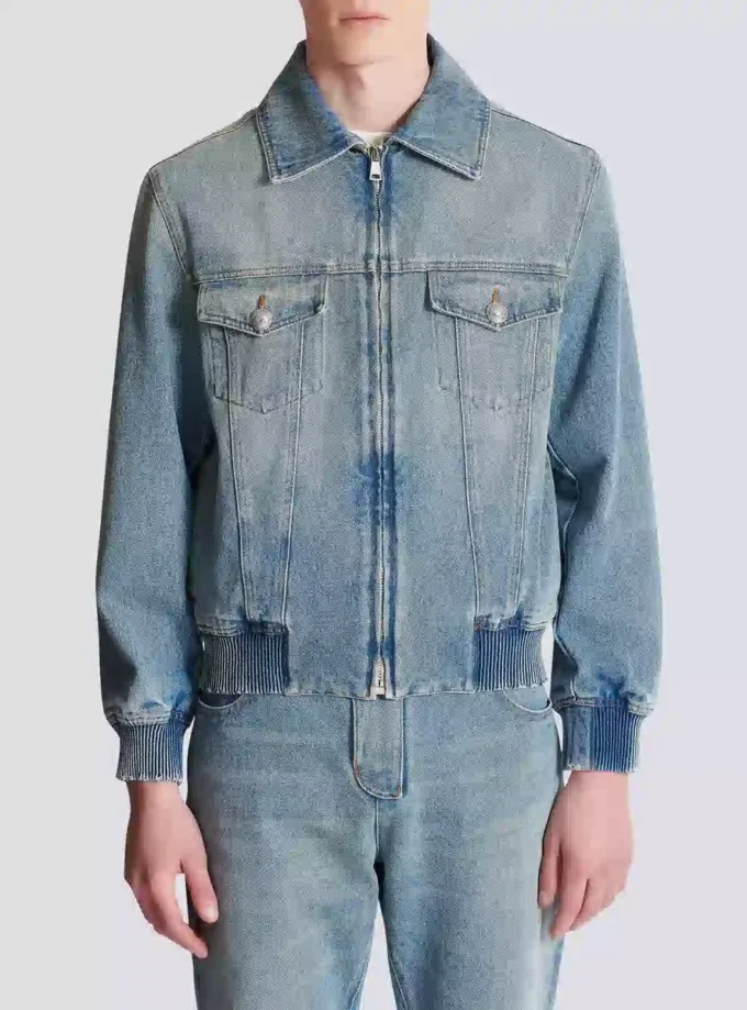 Cropped lined denim jacket