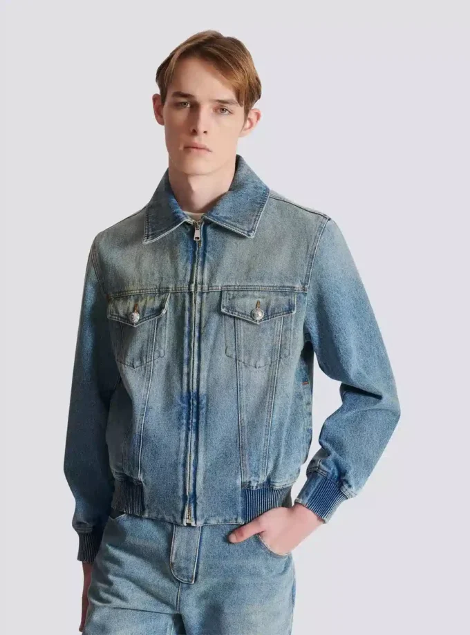 Cropped lined denim jacket