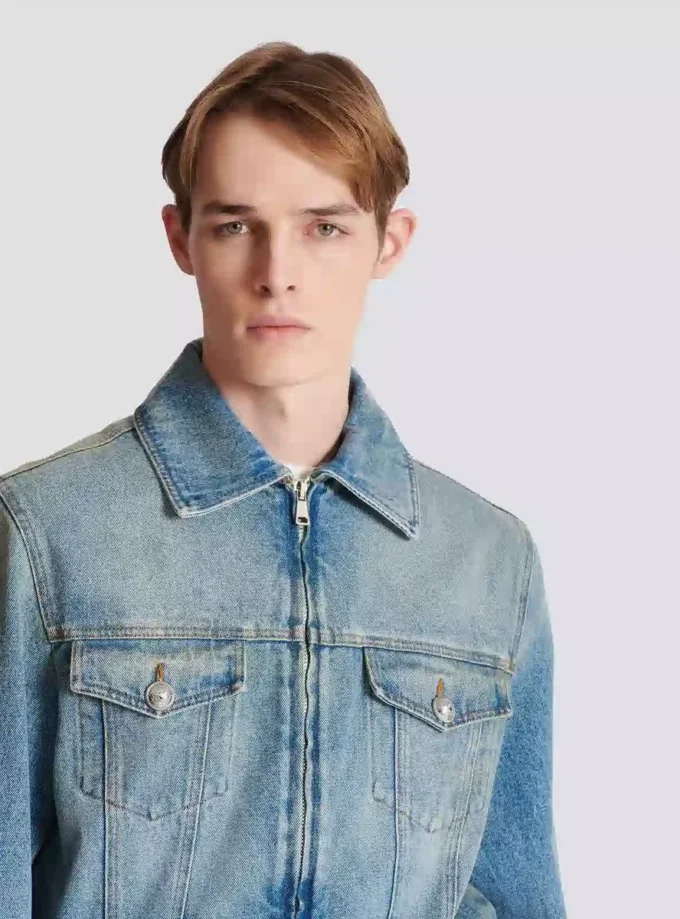 Cropped lined denim jacket