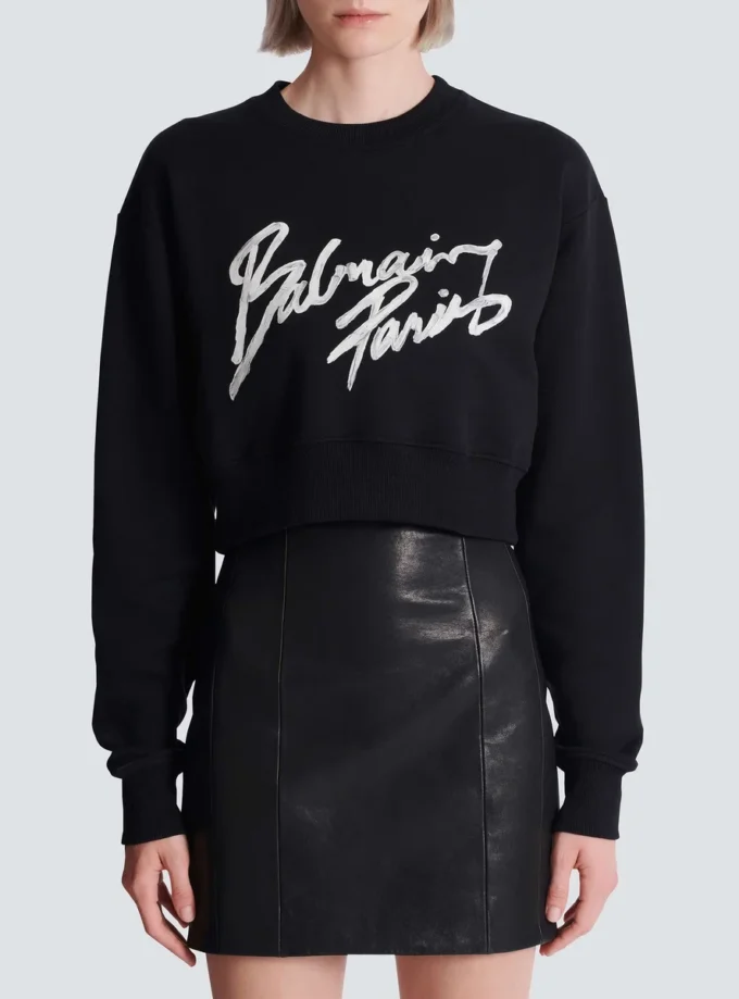 Cropped printed cotton sweatshirt