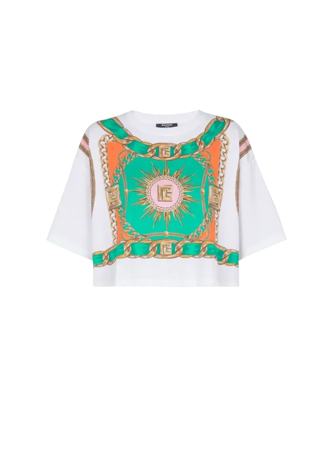 Cropped T-shirt with Balmain Foulard print Cropped T-shirt with Balmain Foulard print