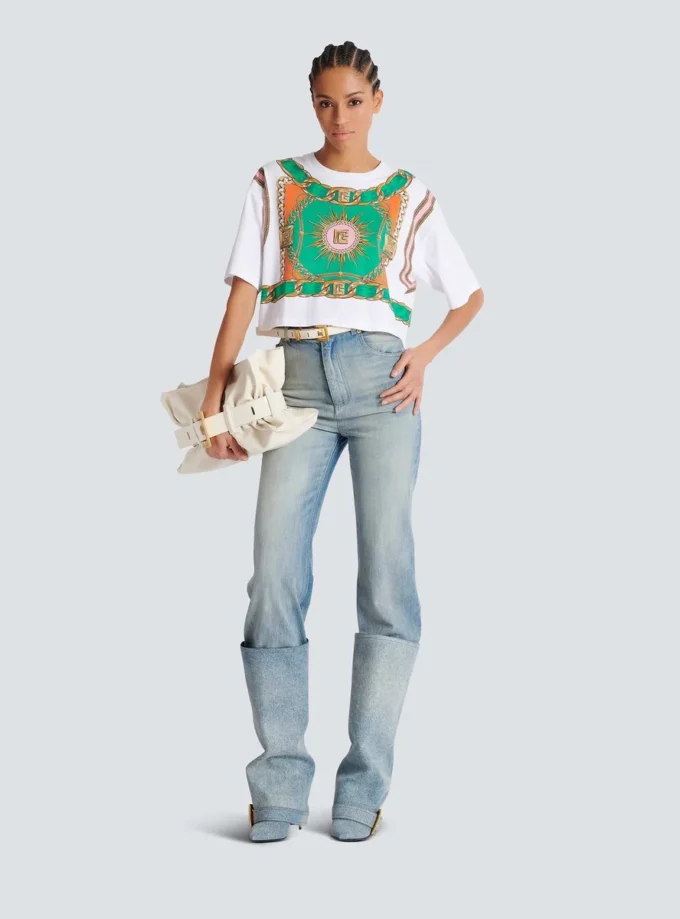Cropped T-shirt with Balmain Foulard print Cropped T-shirt with Balmain Foulard print