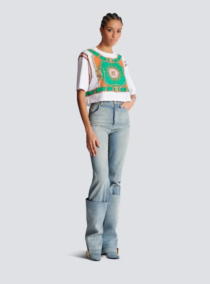 Cropped T-shirt with Balmain Foulard print Cropped T-shirt with Balmain Foulard print