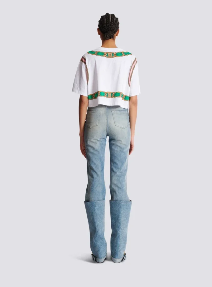Cropped T-shirt with Balmain Foulard print Cropped T-shirt with Balmain Foulard print