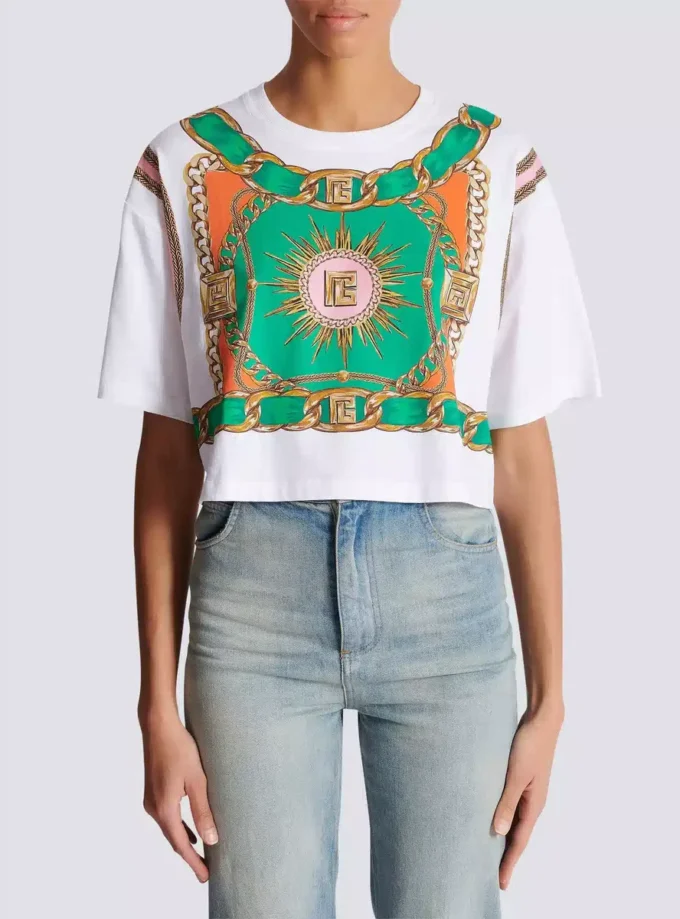 Cropped T-shirt with Balmain Foulard print Cropped T-shirt with Balmain Foulard print