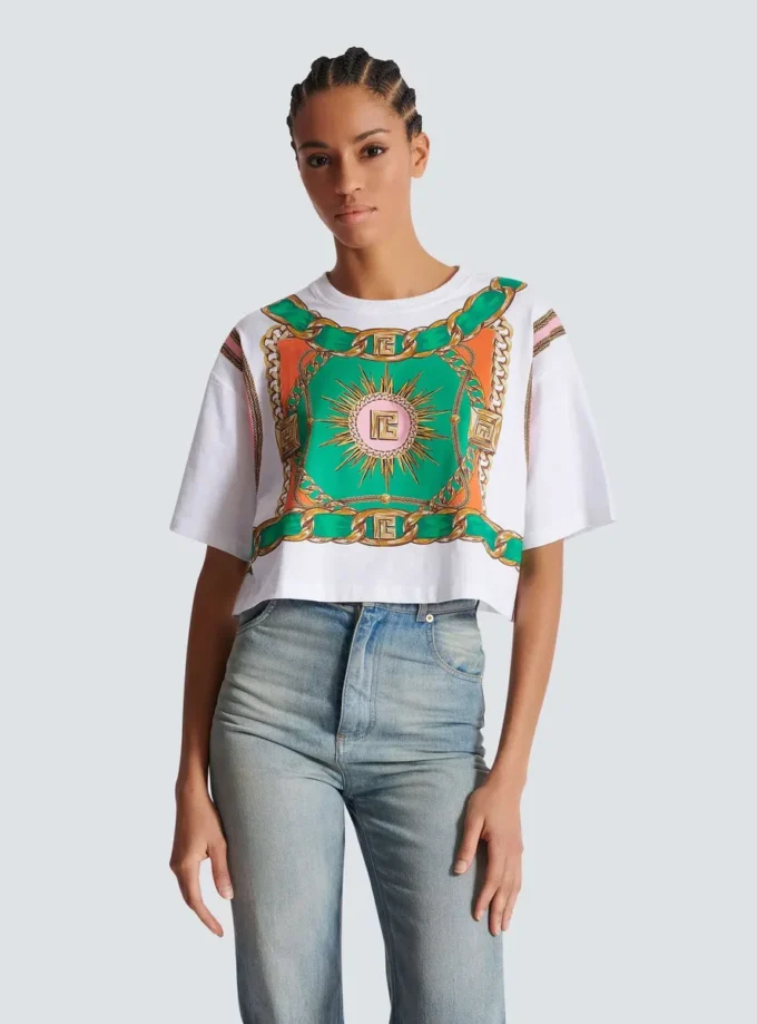 Cropped T-shirt with Balmain Foulard print Cropped T-shirt with Balmain Foulard print