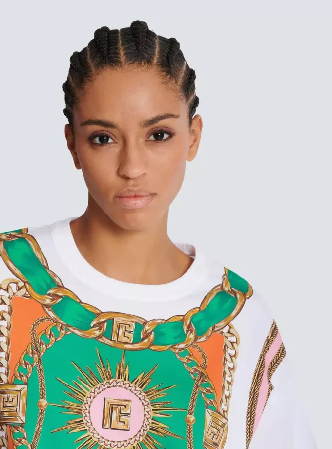 Cropped T-shirt with Balmain Foulard print Cropped T-shirt with Balmain Foulard print
