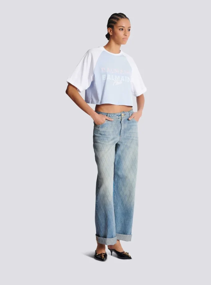 Cropped T-shirt with Balmain Paris print Cropped T-shirt with Balmain Paris print