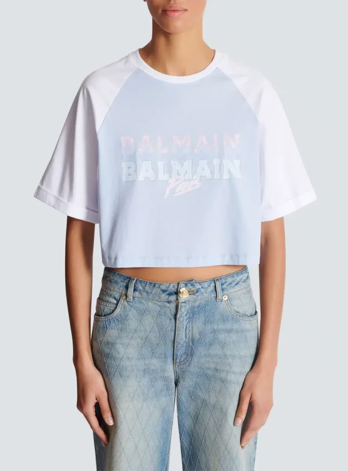 Cropped T-shirt with Balmain Paris print Cropped T-shirt with Balmain Paris print