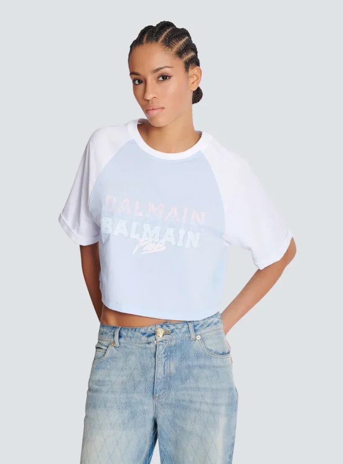 Cropped T-shirt with Balmain Paris print Cropped T-shirt with Balmain Paris print