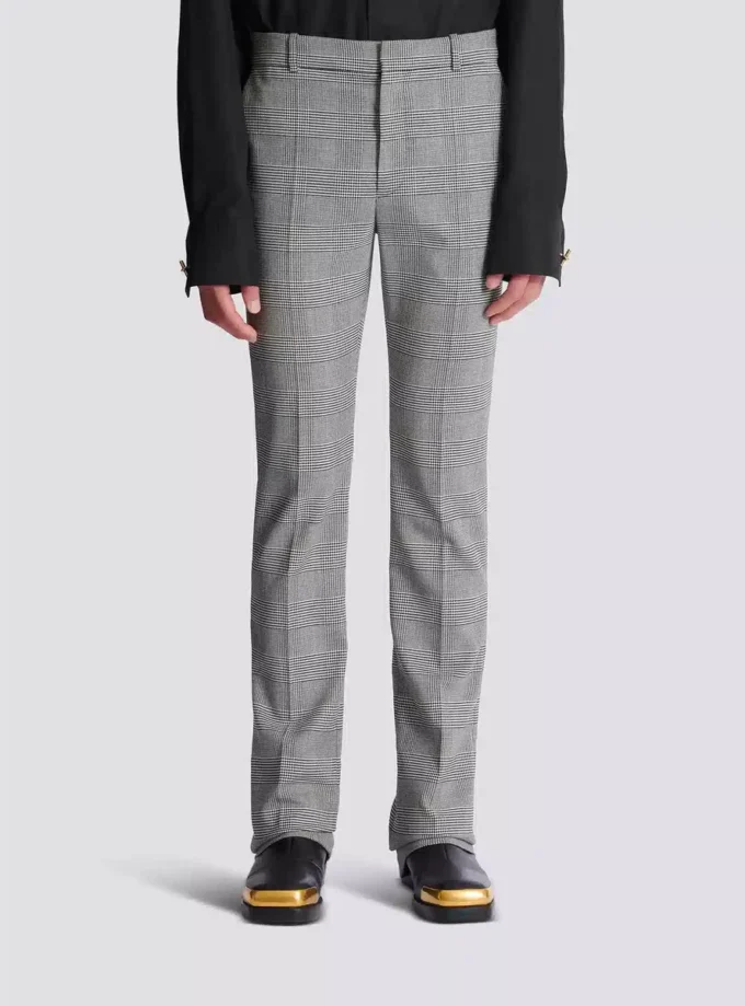 Darted trousers in Prince of Wales wool Darted trousers in Prince of Wales wool