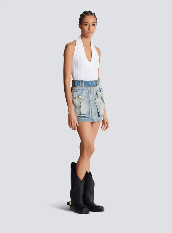 Denim skirt with pockets