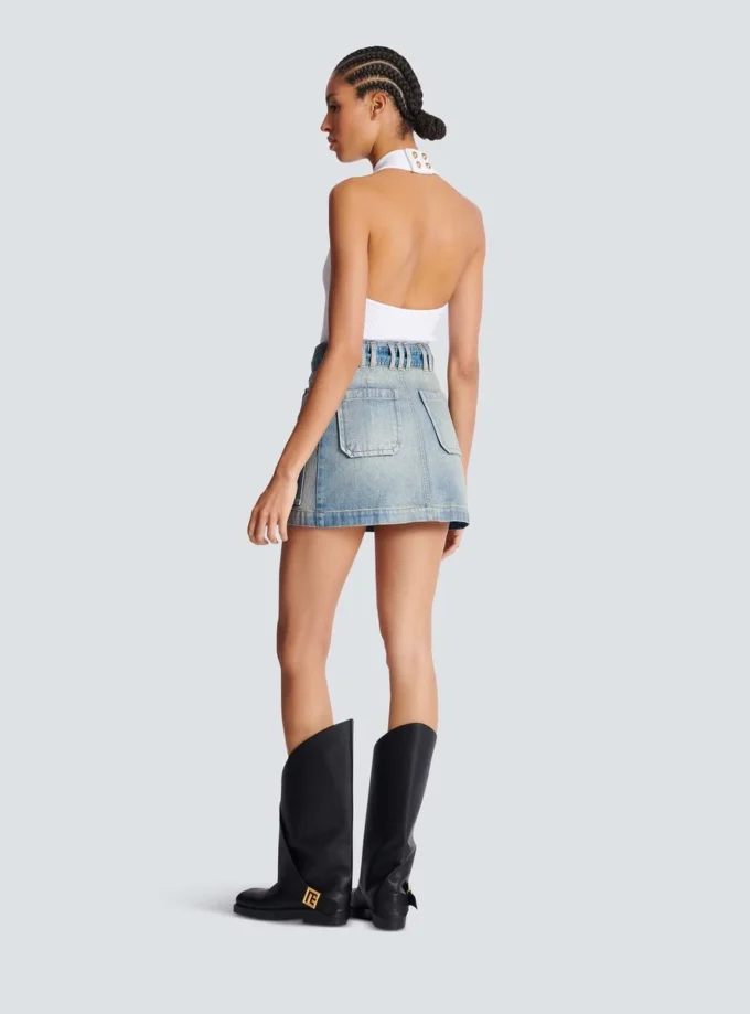 Denim skirt with pockets