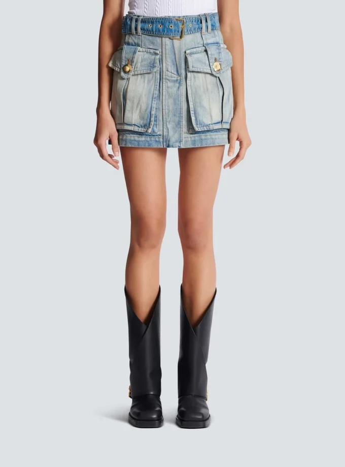 Denim skirt with pockets