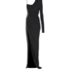 Draped asymmetrical two-material dress