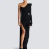 Draped asymmetrical two-material dress